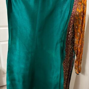 Satin silk screen printed mehindi/ wedding outfit